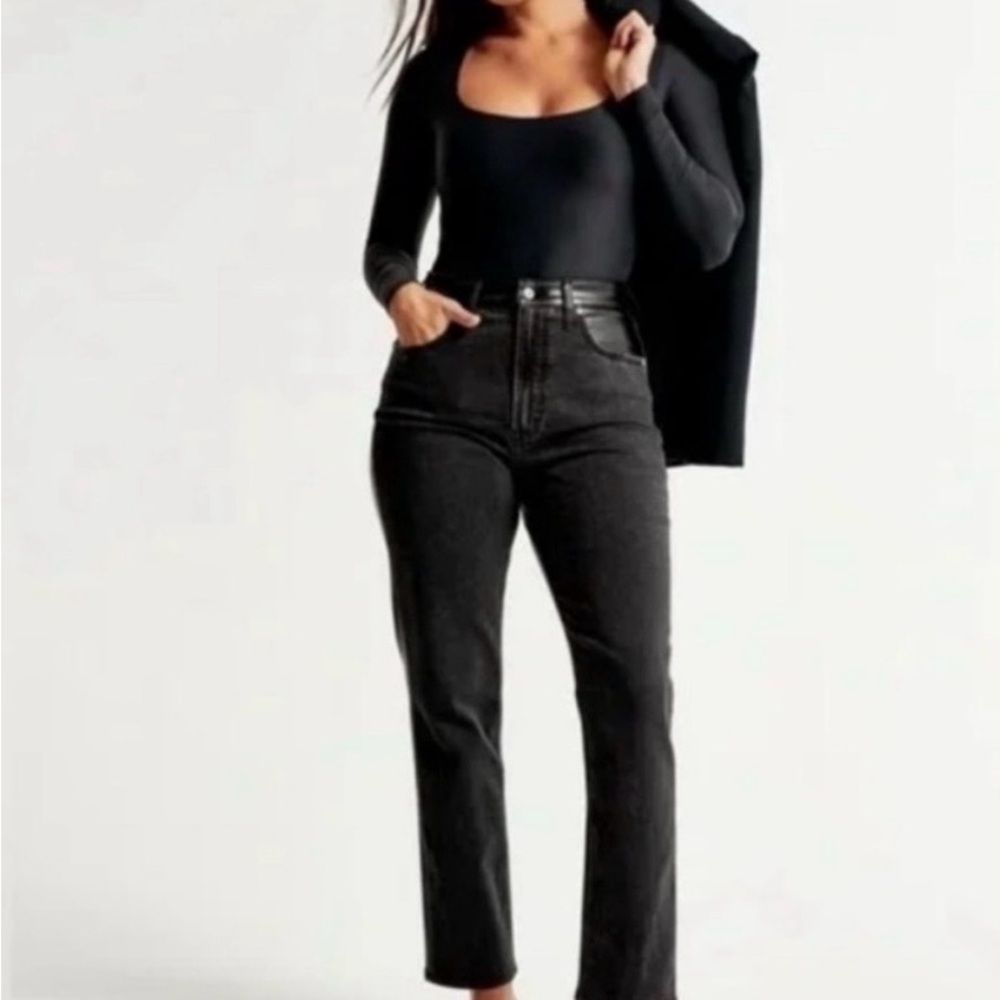 Abercrombie & Fitch High Rise Black And Faux Leather (Vegan) jeans size 30 NWT